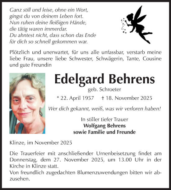 Traueranzeige von Edelgard Behrens von Volksstimme Haldensleben/Wolmirstedt