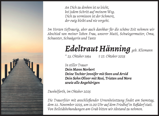 Traueranzeige von Edeltraut Hänning von Volksstimme Burg/Genthin