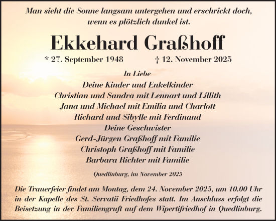 Traueranzeige von Ekkehard Graßhoff von Trauerkombi Quedlinburg