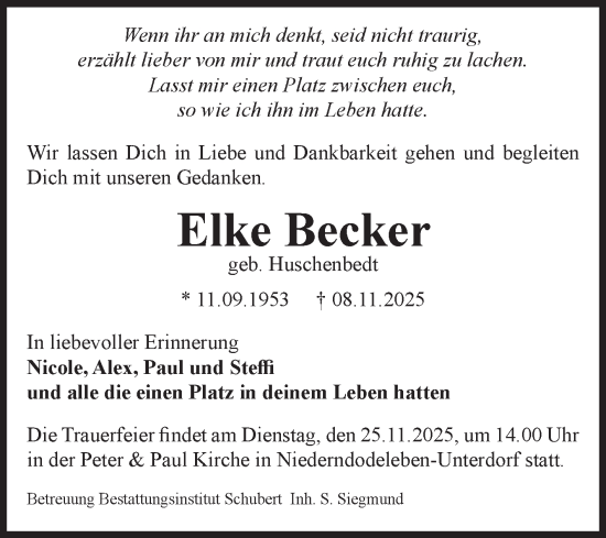 Traueranzeige von Elke Becker von Volksstimme Haldensleben/Wolmirstedt