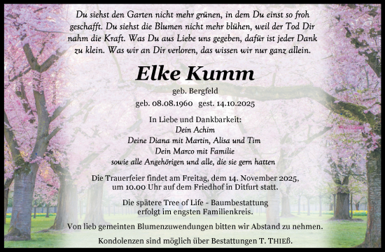 Traueranzeige von Elke Kumm von Trauerkombi Quedlinburg