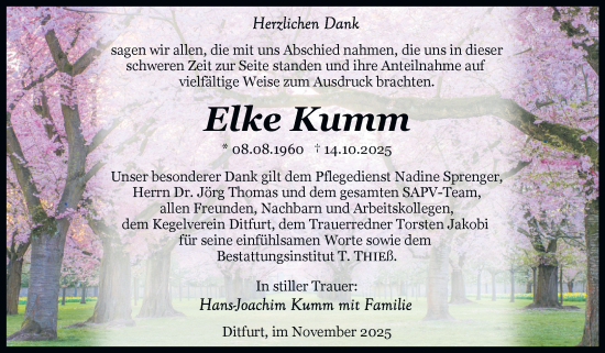 Traueranzeige von Elke Kumm von Trauerkombi Quedlinburg