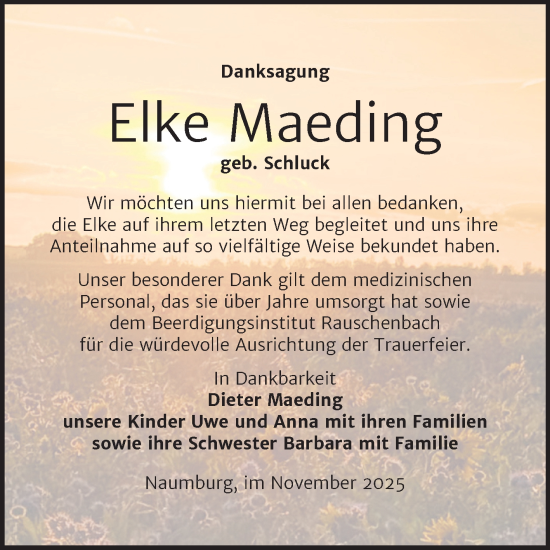 Traueranzeige von Elke Maeding von Naumburger Tageblatt