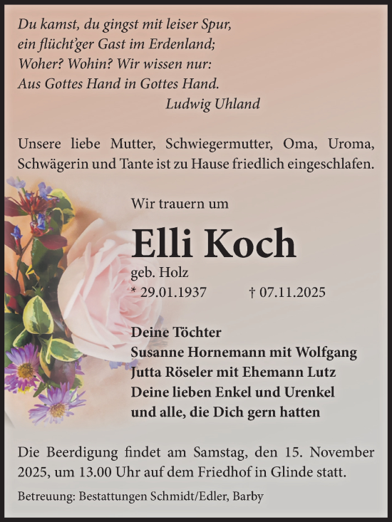 Traueranzeige von Elli Koch von Volksstimme Schönebeck