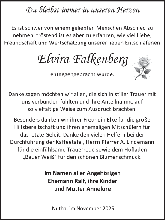 Traueranzeige von Elvira Falkenberg von Volksstimme Zerbst