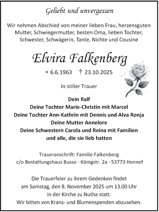 Traueranzeige von Elvira Falkenberg von Volksstimme Zerbst