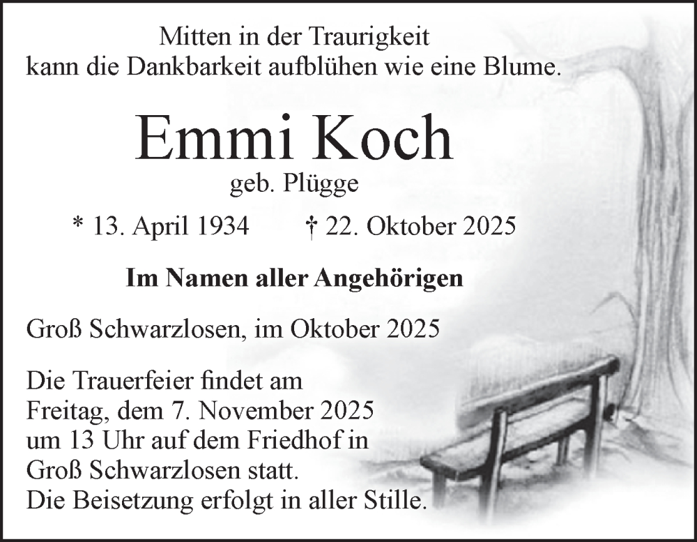  Traueranzeige für Emmi Koch vom 01.11.2025 aus Volksstimme Altmark Ost