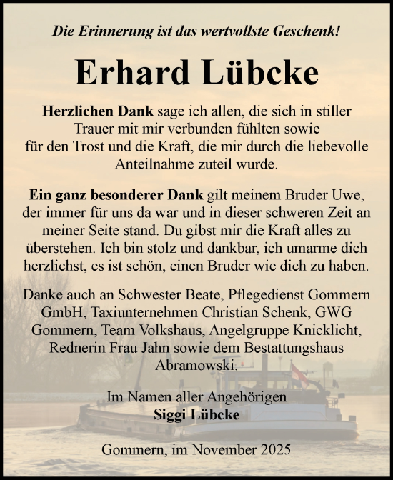 Traueranzeige von Erhard Lübcke von Volksstimme Burg/Genthin