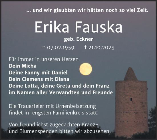 Traueranzeige von Erika Fauska von Trauerkombi Merseburg