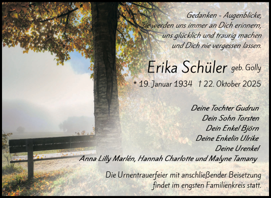 Traueranzeige von Erika Schüler von Super Sonntag Wittenberg