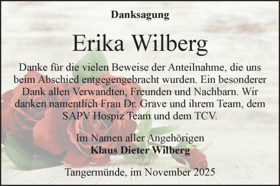 Traueranzeige von Erika Wilberg von Volksstimme Altmark Ost