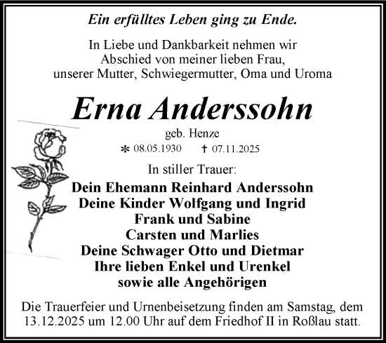 Traueranzeige von Erna Anderssohn von Trauerkombi Dessau