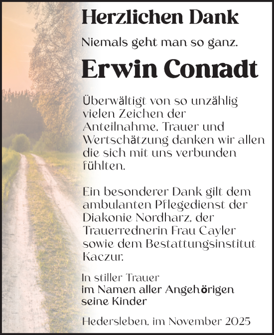 Traueranzeige von Erwin Conradt von Trauerkombi Quedlinburg