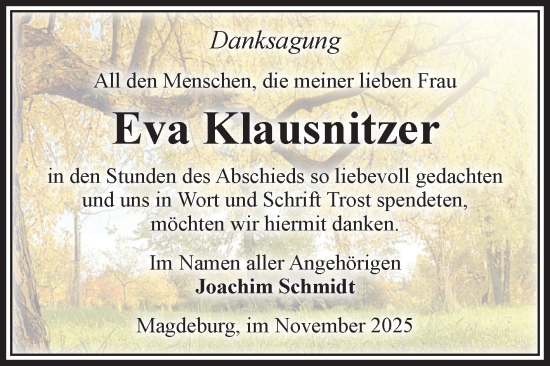 Traueranzeige von Eva Klausnitzer von Volksstimme Magdeburg