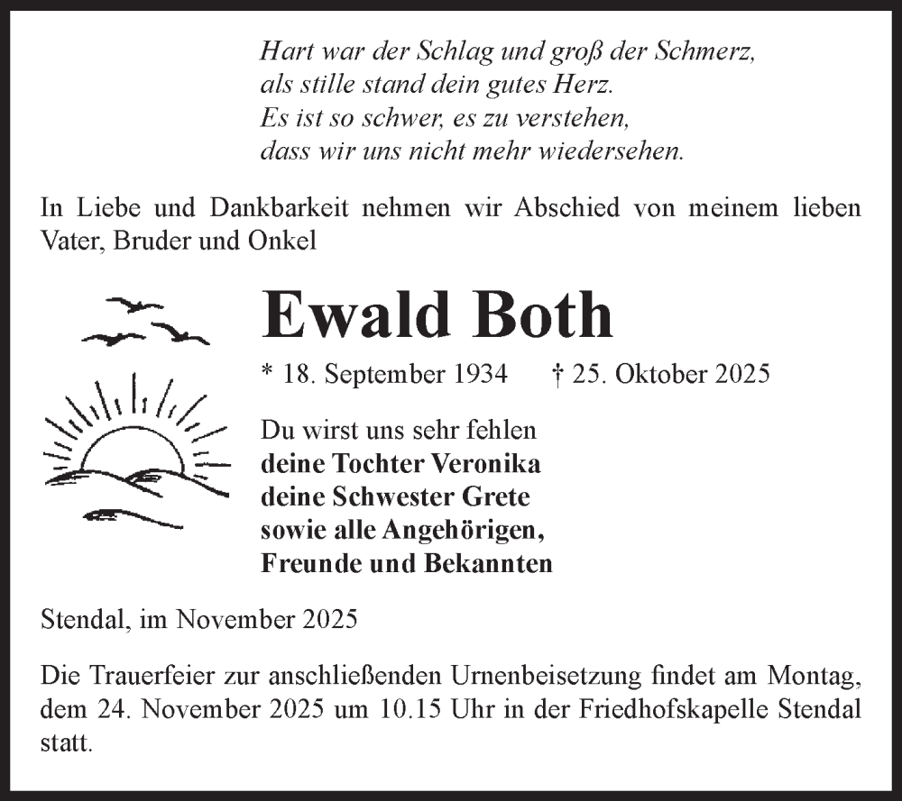  Traueranzeige für Ewald Both vom 15.11.2025 aus Volksstimme Altmark Ost
