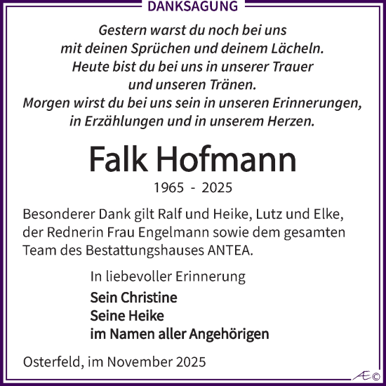 Traueranzeige von Falk Hofmann von Trauerkombi Zeitz