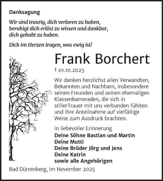 Traueranzeige von Frank Borchert von Trauerkombi Merseburg