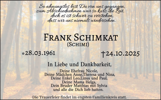 Traueranzeige von Frank Schimkat von Volksstimme Wernigerode