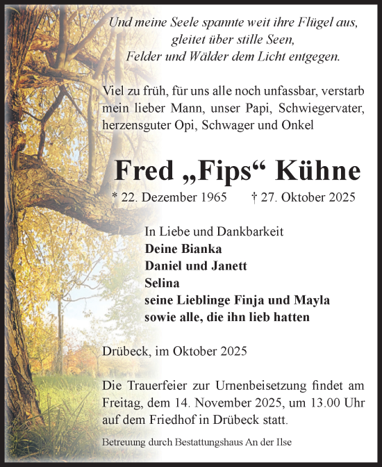Traueranzeige von Fred Kühne von Volksstimme Wernigerode