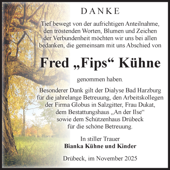 Traueranzeige von Fred Kühne von Volksstimme Wernigerode