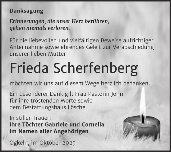 Traueranzeige von Frieda Scherfenberg von Trauerkombi Wittenberg