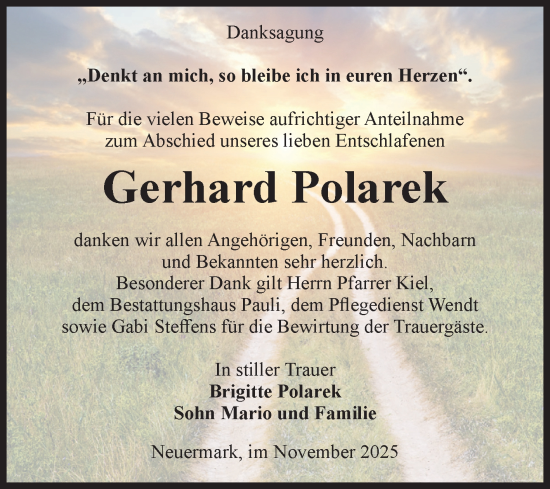 Traueranzeige von Gerhard Polarek von Volksstimme Altmark Ost