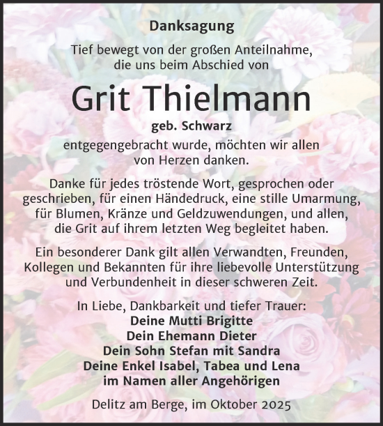 Traueranzeige von Grit Thielmann von Trauerkombi Merseburg