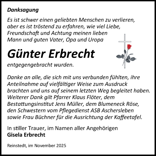 Traueranzeige von Günter Erbrecht von Trauerkombi Aschersleben