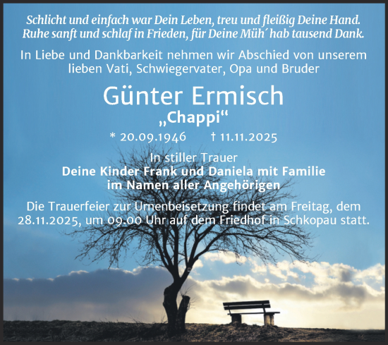 Traueranzeige von Günter Ermisch von Trauerkombi Merseburg
