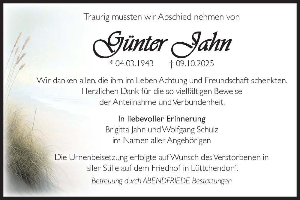  Traueranzeige für Günter Jahn vom 22.11.2025 aus Volksstimme Magdeburg