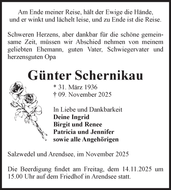 Traueranzeige von Günter Schernikau von Volksstimme Altmark West