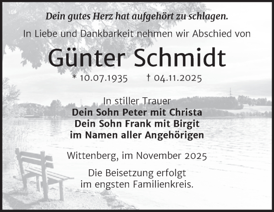 Traueranzeige von Günter Schmidt von Trauerkombi Wittenberg