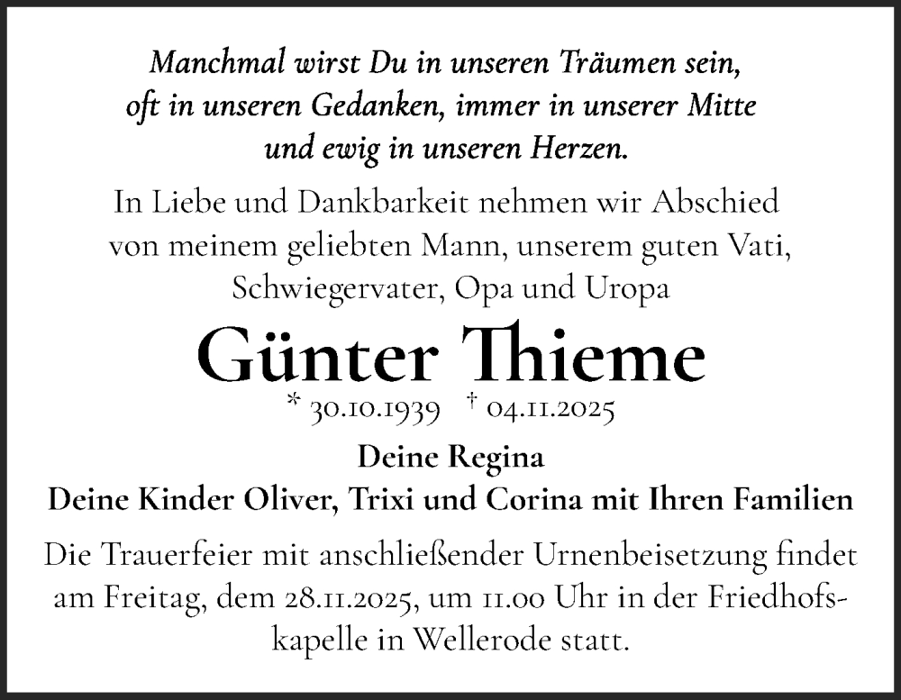  Traueranzeige für Günter Thieme vom 22.11.2025 aus Mitteldeutsche Zeitung Halle/Saalkreis