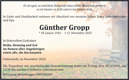 Traueranzeige von Günther Gropp von Volksstimme Wernigerode