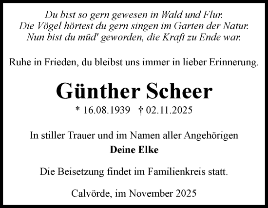 Traueranzeige von Günther Scheer von Volksstimme Haldensleben/Wolmirstedt