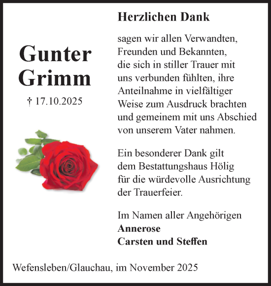 Traueranzeige von Gunter Grimm von Volksstimme Oschersleben/Wanzleben