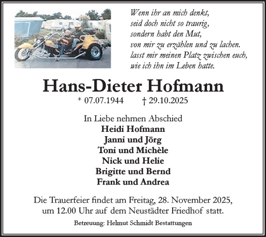 Traueranzeige von Hans-Dieter Hofmann von Volksstimme Magdeburg