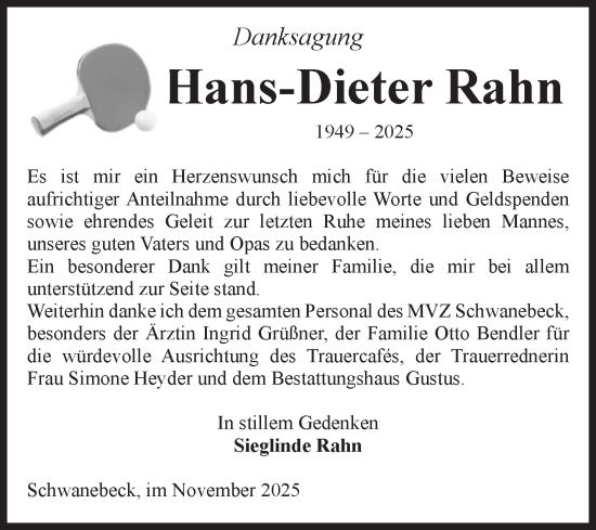 Traueranzeige von Hans-Dieter Rahn von Volksstimme Oschersleben/Wanzleben