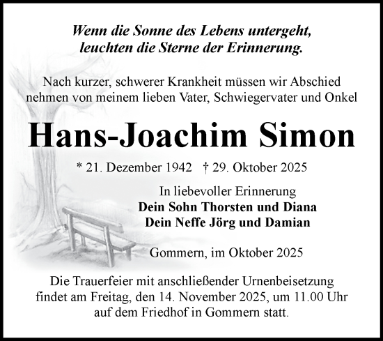 Traueranzeige von Hans-Joachim Simon von Volksstimme Burg/Genthin