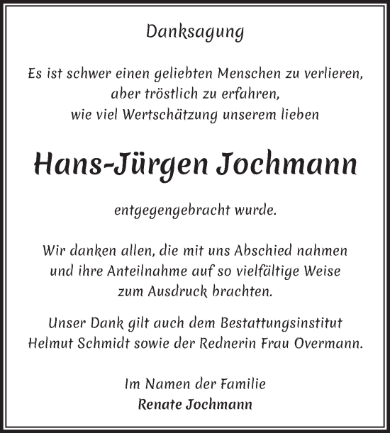 Traueranzeige von Hans-Jürgen Jochmann von Volksstimme Magdeburg
