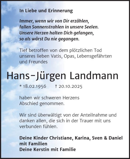 Traueranzeige von Hans-Jürgen Landmann von Trauerkombi Zeitz
