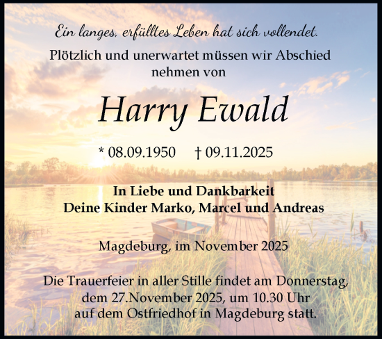 Traueranzeige von Harry Ewald von Volksstimme Magdeburg