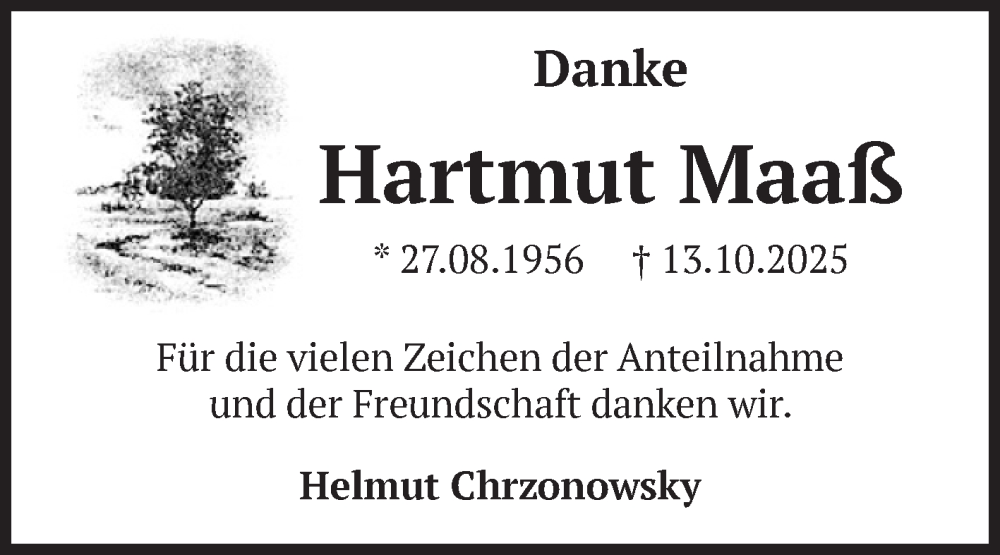  Traueranzeige für Hartmut Maaß vom 22.11.2025 aus Volksstimme Altmark Ost