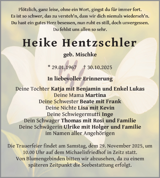 Traueranzeige von Heike Hentzschler von Trauerkombi Zeitz