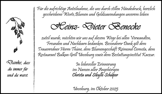Traueranzeige von Heinz-Dieter Benecke von Volksstimme Staßfurt
