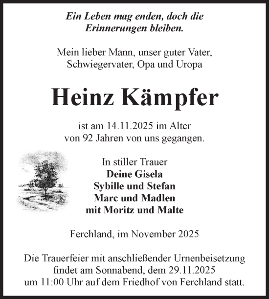 Traueranzeige von Heinz Kämpfer von Volksstimme Burg/Genthin