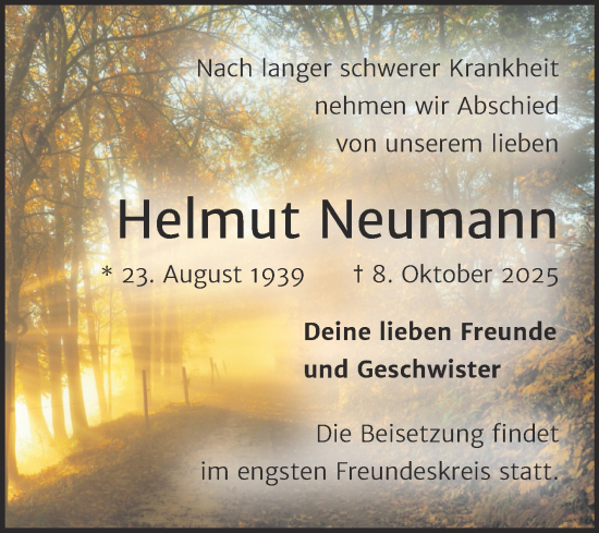 Traueranzeige von Helmut Neumann von Mitteldeutsche Zeitung Halle/Saalkreis