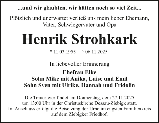 Traueranzeige von Henrik Strohkark von Trauerkombi Dessau