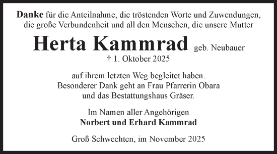 Traueranzeige von Herta Kammrad von Volksstimme Altmark Ost