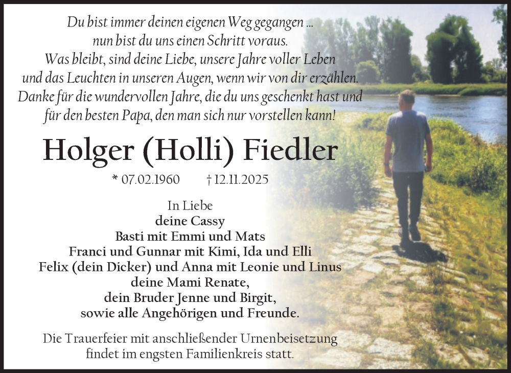  Traueranzeige für Holger Fiedler vom 22.11.2025 aus Volksstimme Magdeburg